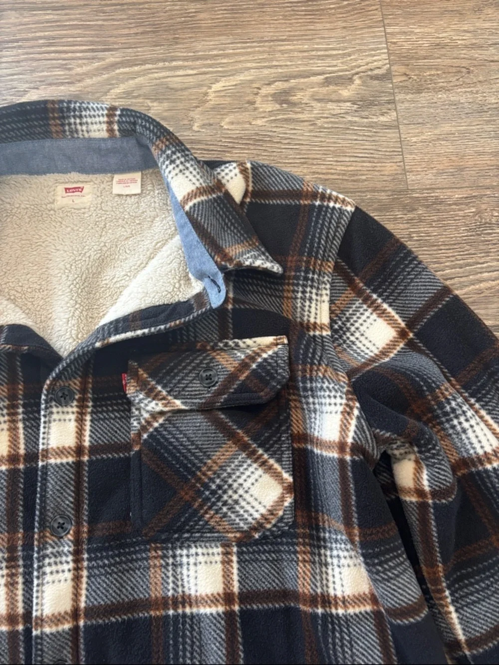 Levi's Microfleece Bonded Sherpa Shirt Shacket Brown Men's Size Large EUC